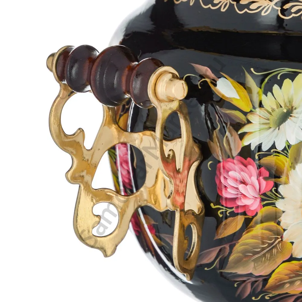 Самовар электрический 3 л с авто.откл., худ.росписью «Ромашки с клевером на чёрном» формы «Овал» Самовар электрический 3 л с авто.откл., худ.росписью «Ромашки с клевером на чёрном» формы «Овал»