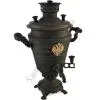 Самовар на дровах 5 литров формы «Рюмка с гербом РФ», золотые нити в патине, категория «Эксклюзив»
