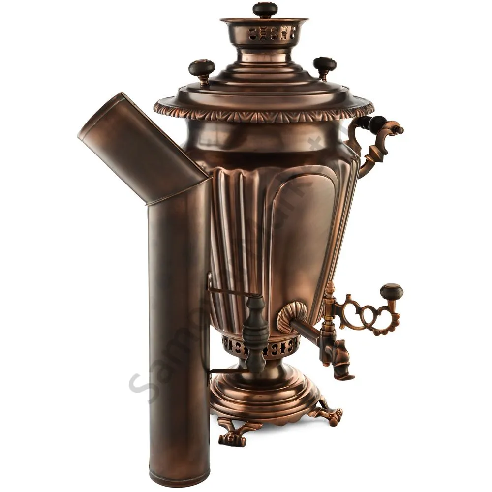 Самовар антикварный на дровах 8 литров формы «Рюмка гранная» Тулпромтор, с трубой, травление по меди