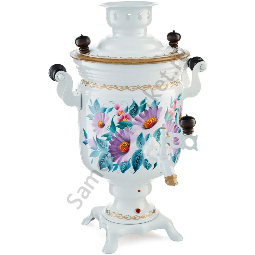 Самовар электрический 3 л с автоотключением,худ.росписью «Герберы на белом» формы «Банка» Самовар электрический 3 л с автоотключением,худ.росписью «Герберы на белом» формы «Банка»