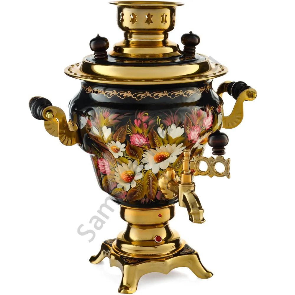 Самовар электрический 2,5 л с автоотключением,худ.росписью «Ромашки с клевером» формы «Груша» Самовар электрический 2,5 л с автоотключением,худ.росписью «Ромашки с клевером» формы «Груша»