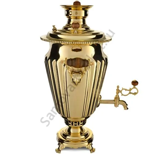 Самовар антикварный на дровах 7,5 литров формы «Рюмка» ТПТ, с трубой, золотой