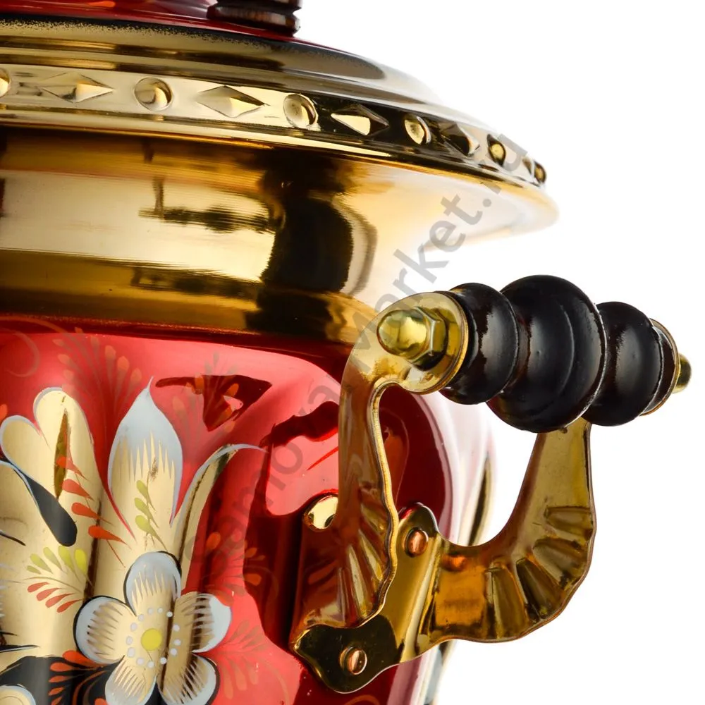 Самовар электрический 3 литра с художественной росписью «Кудрина красная» формы «Рюмка» Самовар электрический 3 литра с художественной росписью «Кудрина красная» формы «Рюмка»