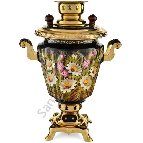 Самовар электрический 3 литра с авто.откл художественной росписью «Ромашки с клевером» формы «Рюмка»