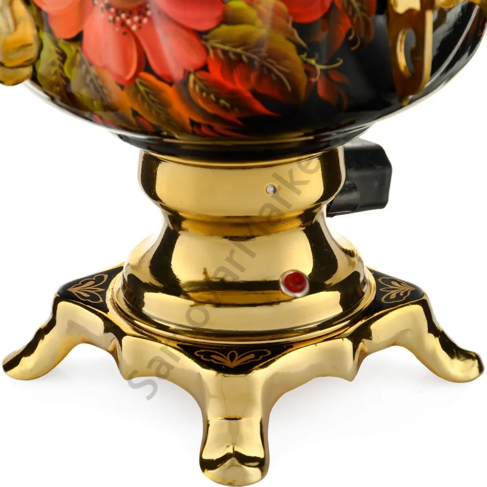 Самовар электрический 3 литра с автоотключением, худ. росписью «Маки на чёрном» формы «Овал» Самовар электрический 3 литра с автоотключением, худ. росписью «Маки на чёрном» формы «Овал»