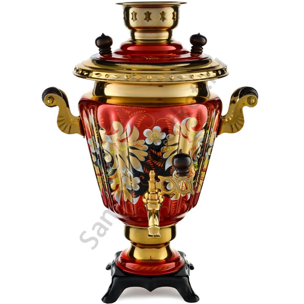 Самовар электрический 3 литра с художественной росписью «Кудрина красная» формы «Рюмка» Самовар электрический 3 литра с художественной росписью «Кудрина красная» формы «Рюмка»