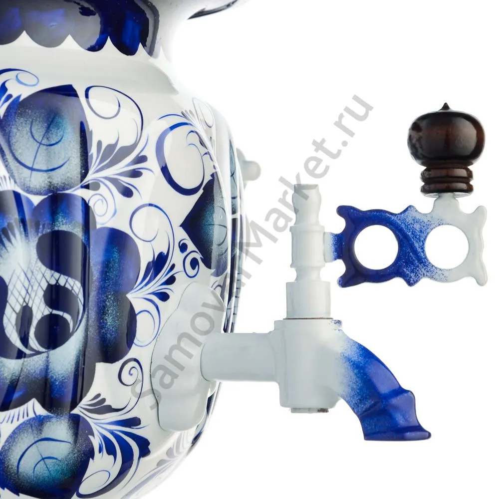 Самовар электрический 3 литра с автоотключением, худ. росписью «Гжель» формы «Овал» Самовар электрический 3 литра с автоотключением, худ. росписью «Гжель» формы «Овал»