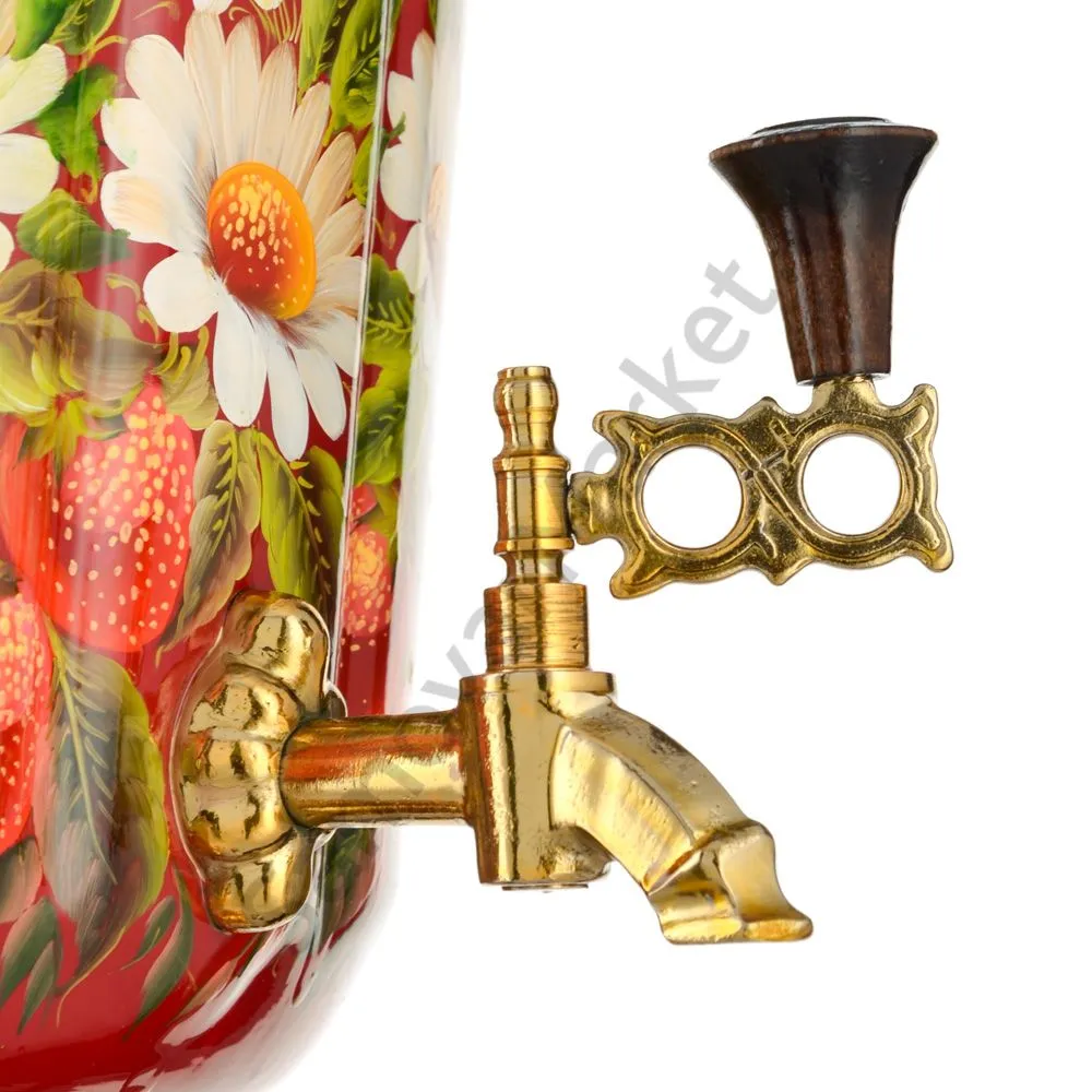 Самовар электрический 10 литров с худ. росписью «Ромашки с клубникой» формы «Банка» Самовар электрический 10 литров с худ. росписью «Ромашки с клубникой» формы «Банка»