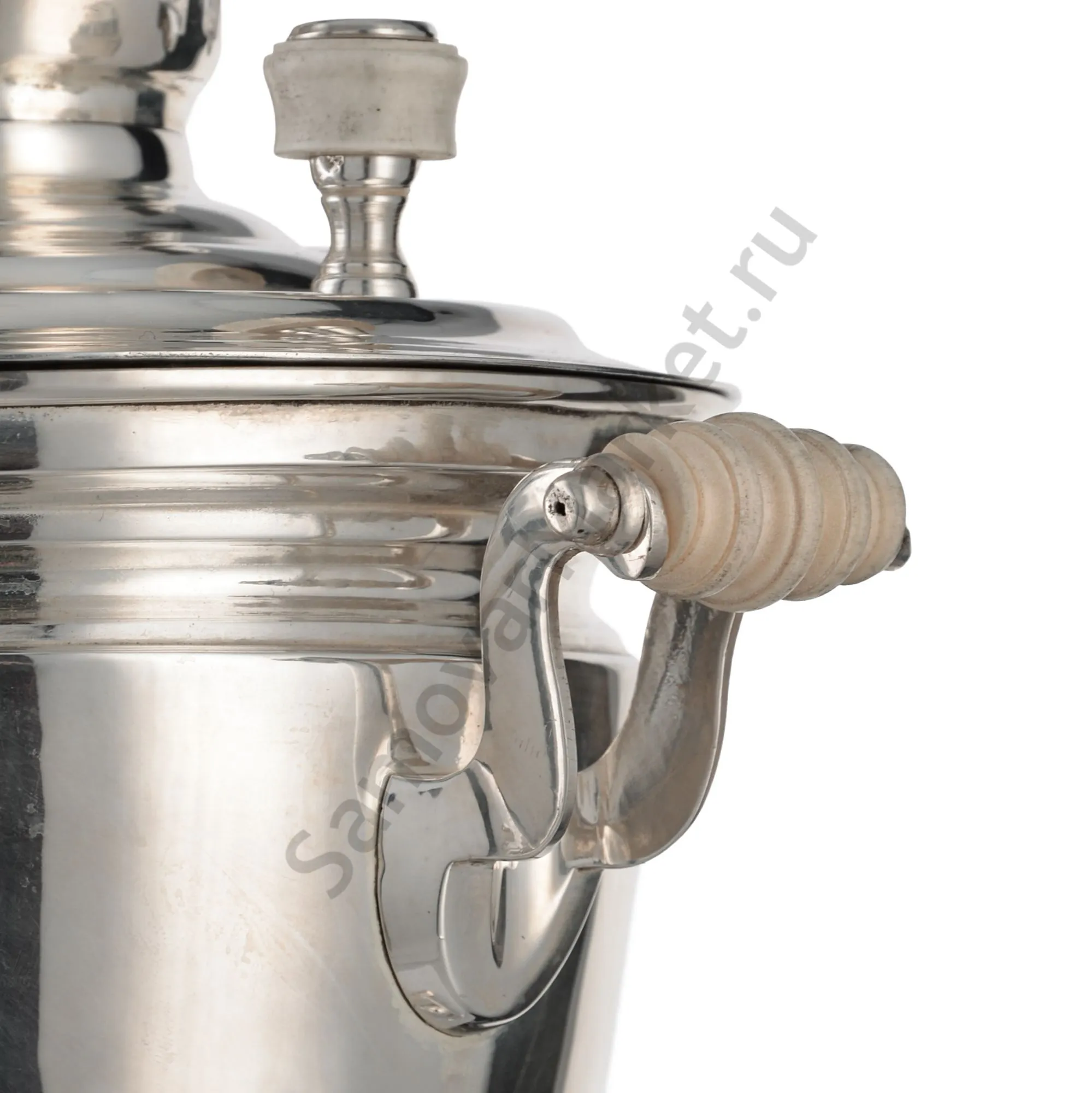 Самовар антикварный на дровах 1,1 литра формы «Рюмка» Романов,с трубой,фурнитура кость,посеребрённый