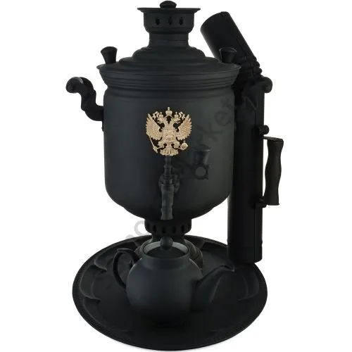 Самовар комбинированный 7 литров формы «Банка с гербом РФ» в наборе из 4 предметов, «Графит» Самовар комбинированный 7 литров формы «Банка с гербом РФ» в наборе из 4 предметов, «Графит»