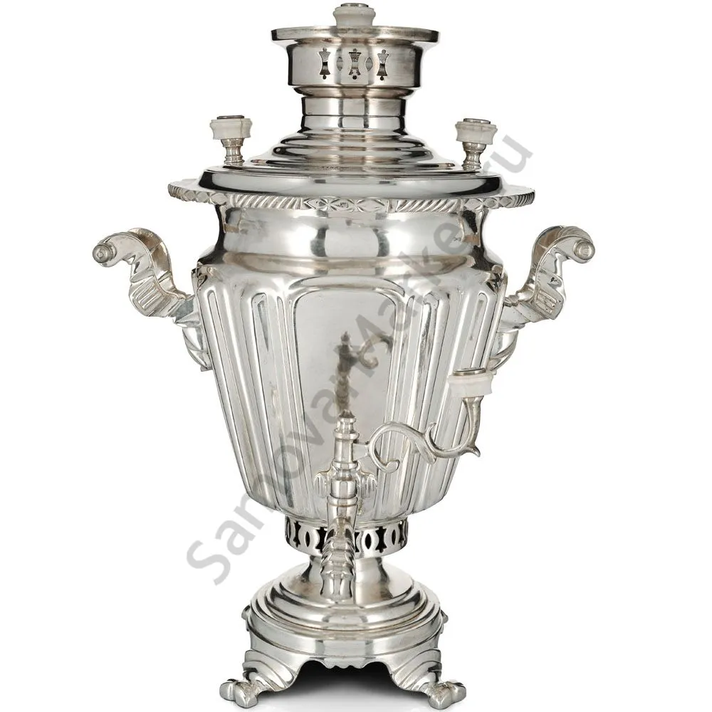 Самовар антикварный на дровах 4 литра формы «Рюмка» Шапошникова, фурнитура кость,посеребрённый Самовар антикварный на дровах 4 литра формы «Рюмка» Шапошникова, фурнитура кость,посеребрённый