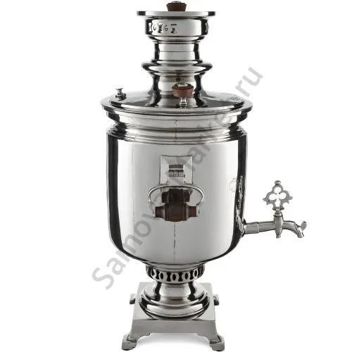 Самовар антикварный на дровах 7,5 литров формы «Банка» Н.И. Баташева с медалями, серебристый 