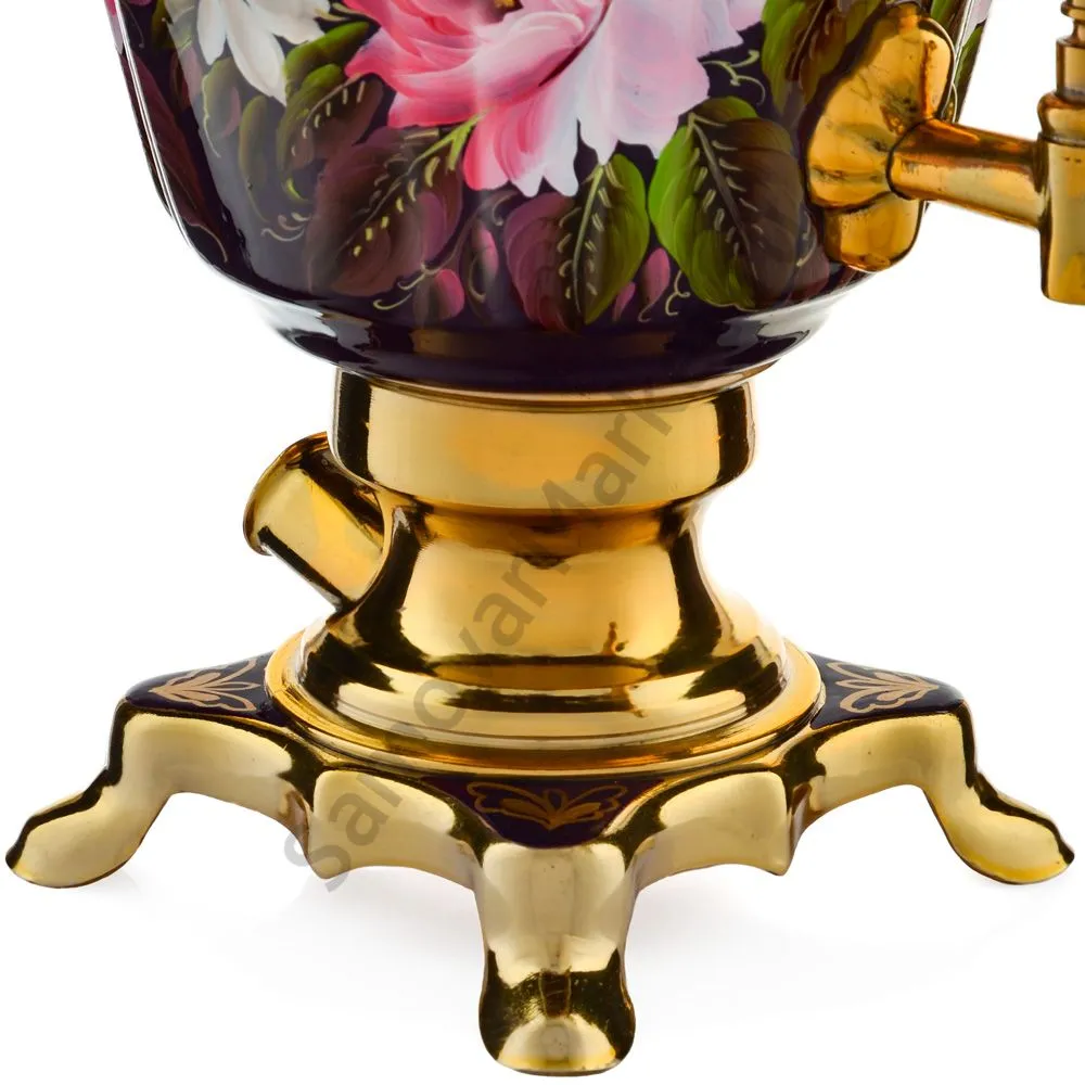 Самовар электрический 3 литра с художественной росписью «Букет на фиолетовом в золоте» формы «Рюмка» Самовар электрический 3 литра с художественной росписью «Букет на фиолетовом в золоте» формы «Рюмка»