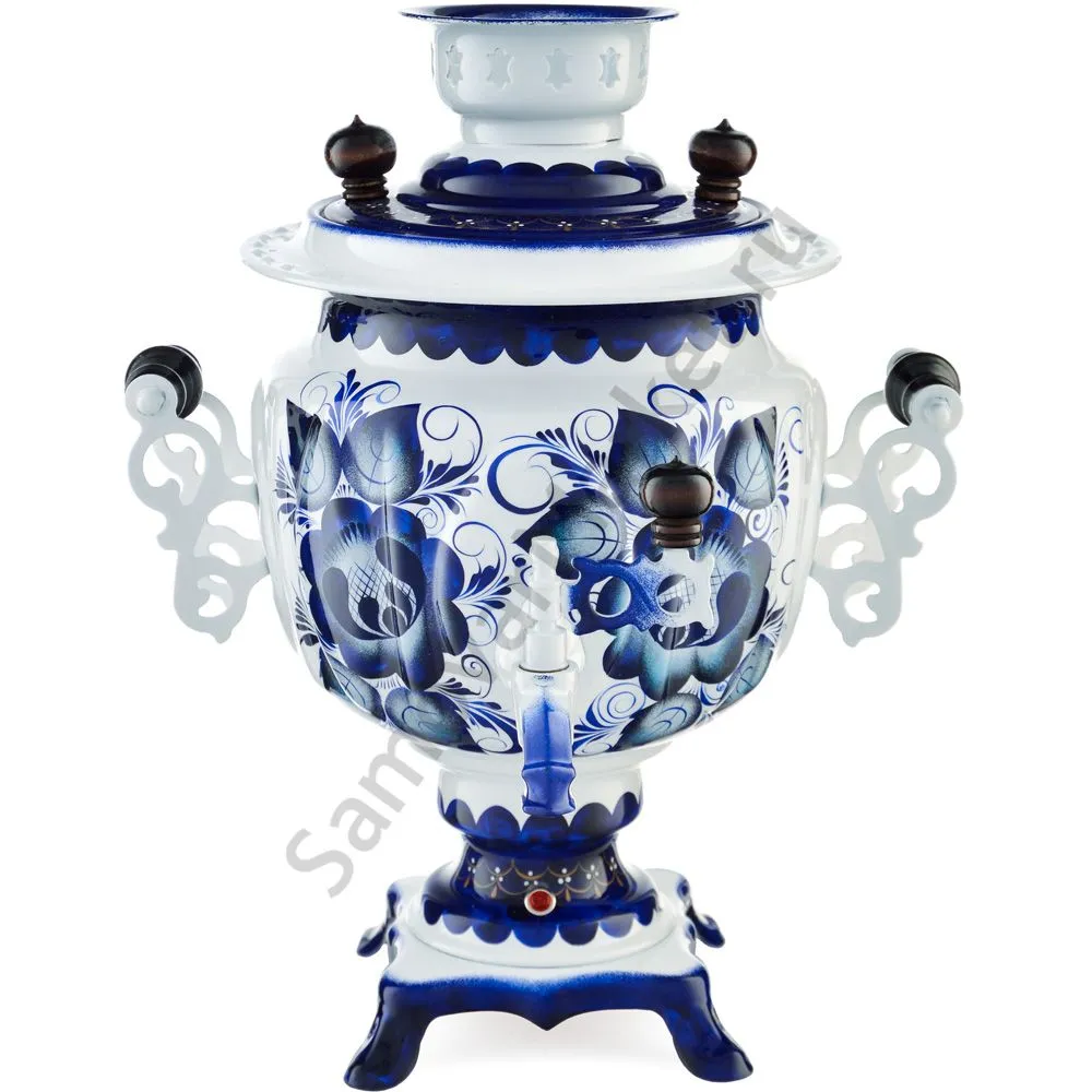 Самовар электрический 3 литра с автоотключением, худ. росписью «Гжель» формы «Овал» Самовар электрический 3 литра с автоотключением, худ. росписью «Гжель» формы «Овал»