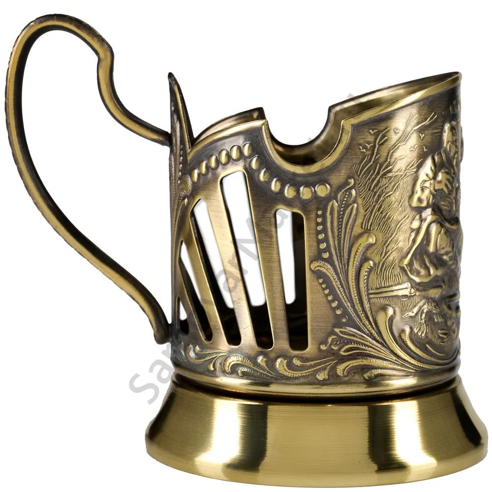 Подстаканник латунный «Охотники на привале» Подстаканник латунный «Охотники на привале»