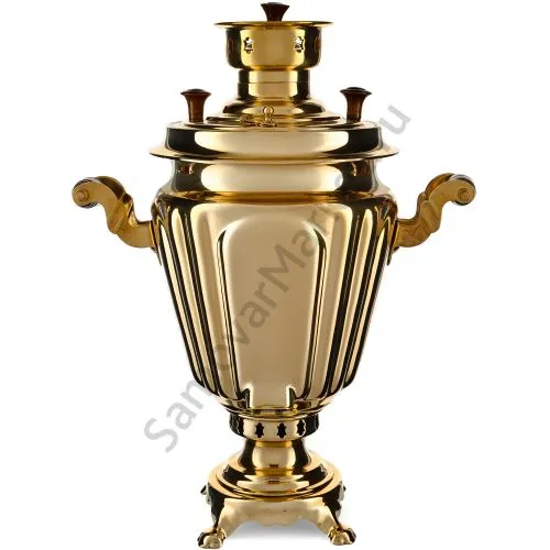 Самовар комбинированный 5 литров формы «Рюмкас гербом РФ», золотой, категория «Люкс»