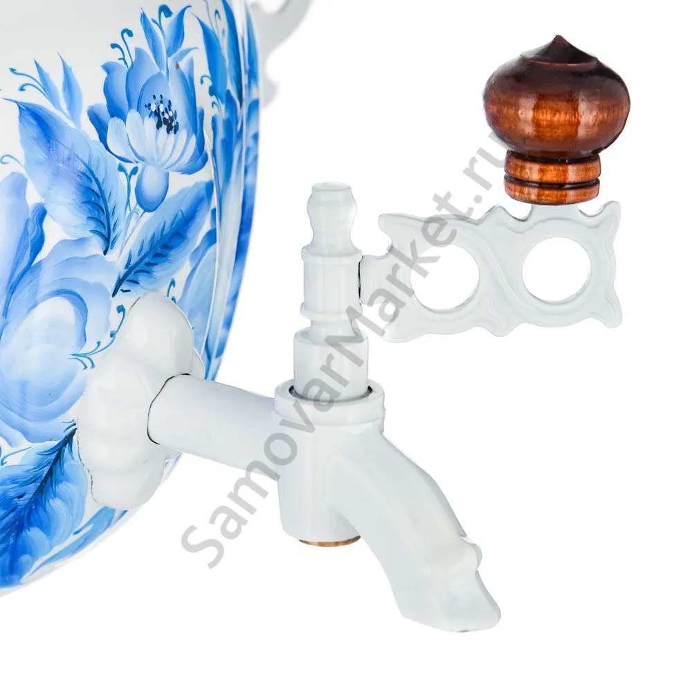 Самовар электрический 3 л с автоотключением, худ.росписью «Гжель с цветами» формы «Овал» Самовар электрический 3 л с автоотключением, худ.росписью «Гжель с цветами» формы «Овал»