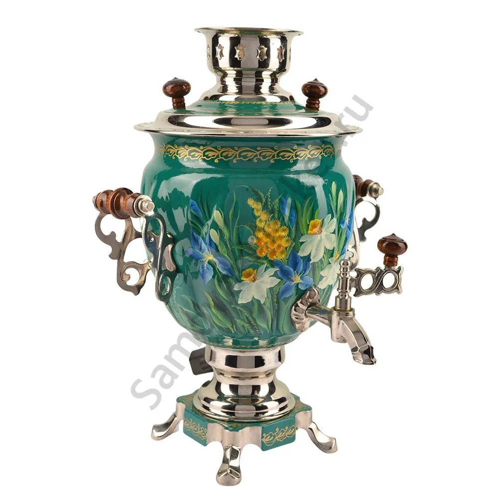 Самовар электрический 3 литра с художественной росписью «Нарциссы на зелёном» формы «Жёлудь» Самовар электрический 3 литра с художественной росписью «Нарциссы на зелёном» формы «Жёлудь»