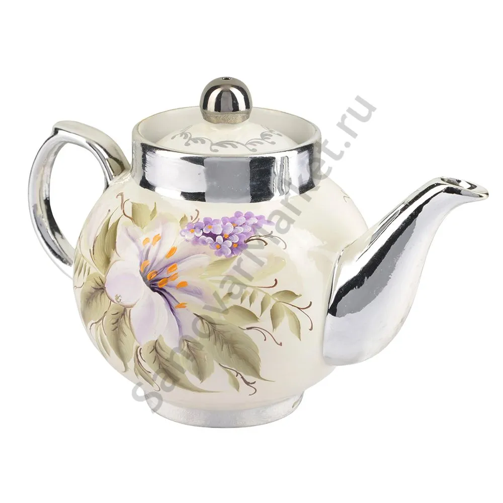 Чайник заварочный для самовара с художественной росписью «Лилии на белом в серебре» Чайник заварочный для самовара с художественной росписью «Лилии на белом в серебре»