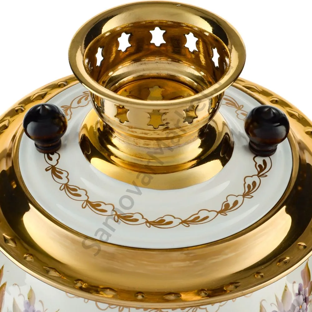 Самовар электрический 3 литра с художественной росписью «Лилии на белом в золоте» формы «Овал»  Самовар электрический 3 литра с художественной росписью «Лилии на белом в золоте» формы «Овал»