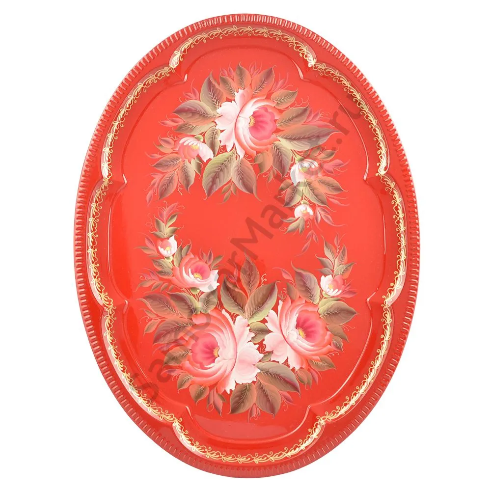 Поднос для самовара овальный с художественной росписью «Пионы на красном» Поднос для самовара овальный с художественной росписью «Пионы на красном»