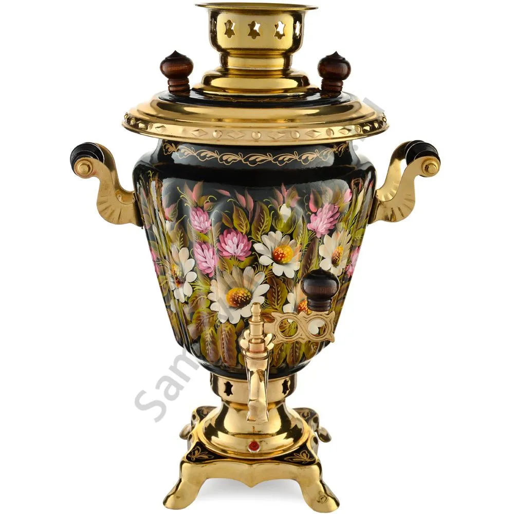 Самовар электрический 3 литра с авто.откл художественной росписью «Ромашки с клевером» формы «Рюмка» Самовар электрический 3 литра с авто.откл художественной росписью «Ромашки с клевером» формы «Рюмка»