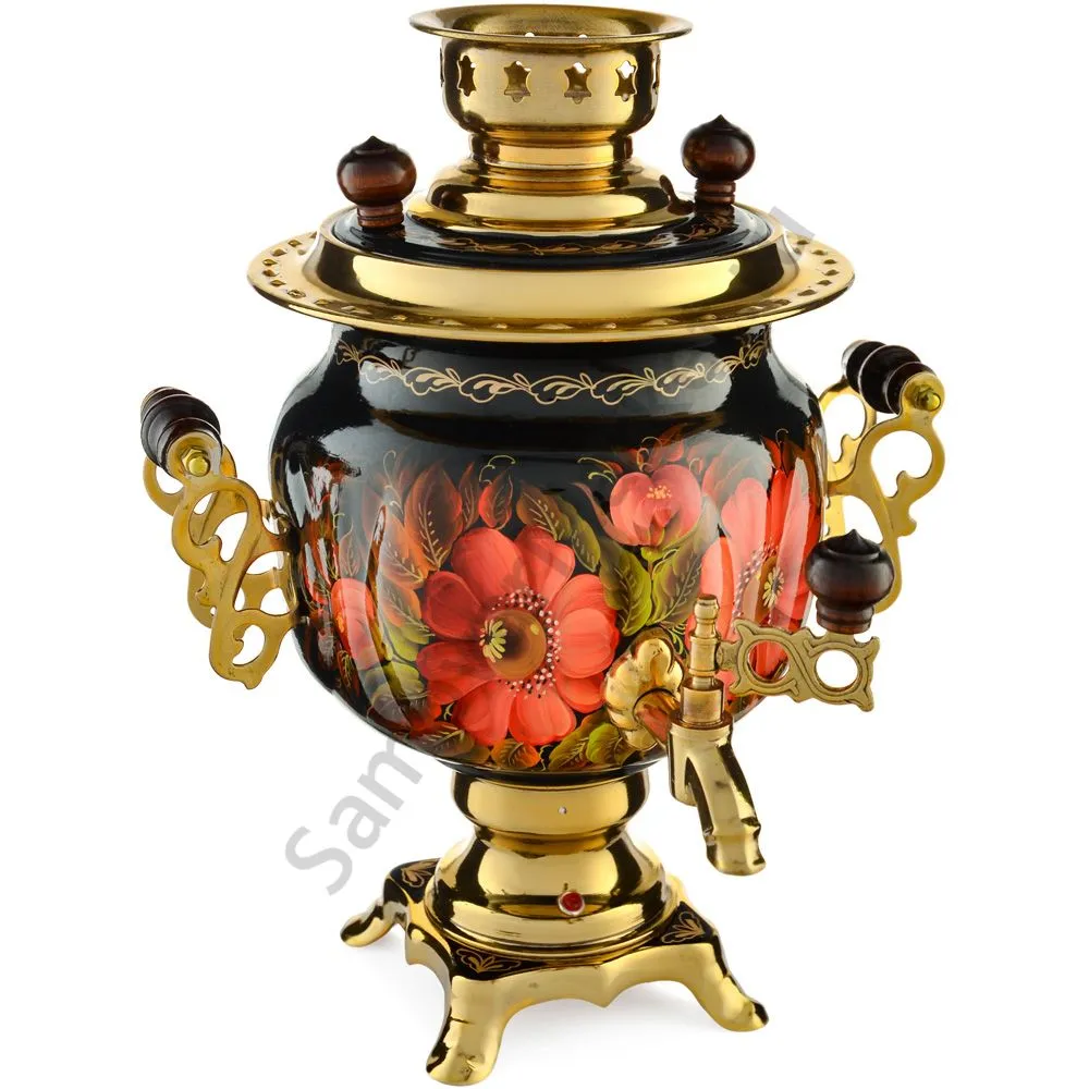 Самовар электрический 3 литра с автоотключением, худ. росписью «Маки на чёрном» формы «Овал» Самовар электрический 3 литра с автоотключением, худ. росписью «Маки на чёрном» формы «Овал»