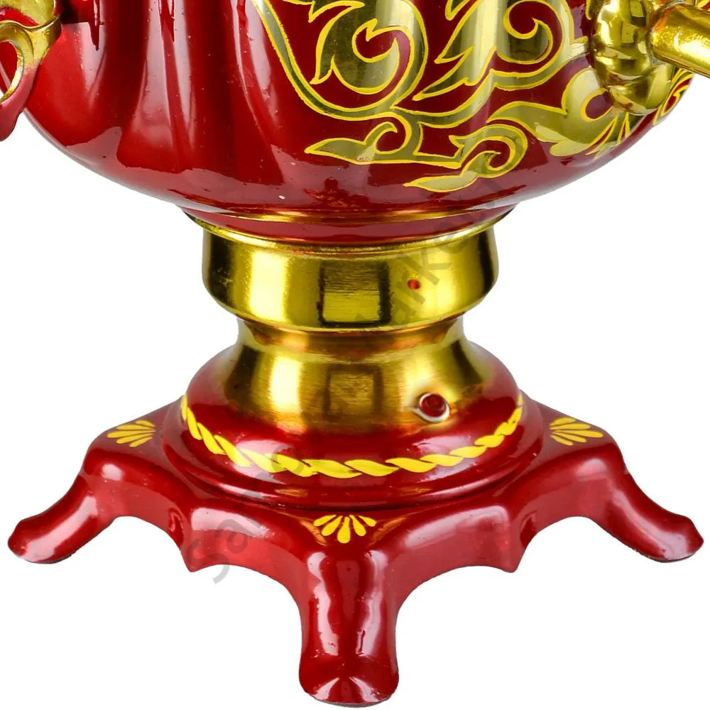 Самовар электрический 3 литра с автоотключением, худ. росписью «Орнамент красный» формы «Овал» Самовар электрический 3 литра с автоотключением, худ. росписью «Орнамент красный» формы «Овал»