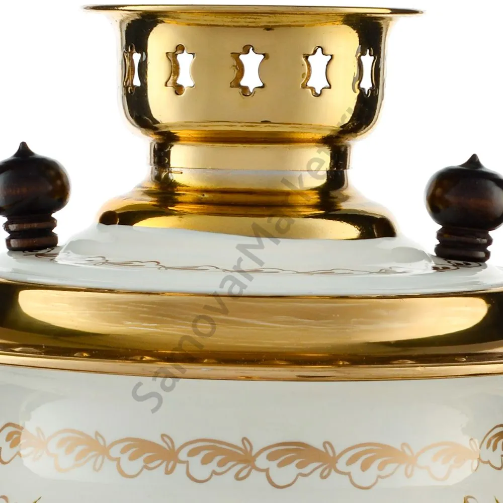 Самовар электрический 3 литра с художественной росписью «Лилии на белом в золоте» формы «Овал»  Самовар электрический 3 литра с художественной росписью «Лилии на белом в золоте» формы «Овал»