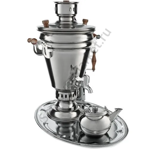 Самовар на дровах из нержавейки 5 литров формы «Конус» в наборе из 4 предметов ( труба в подарок)