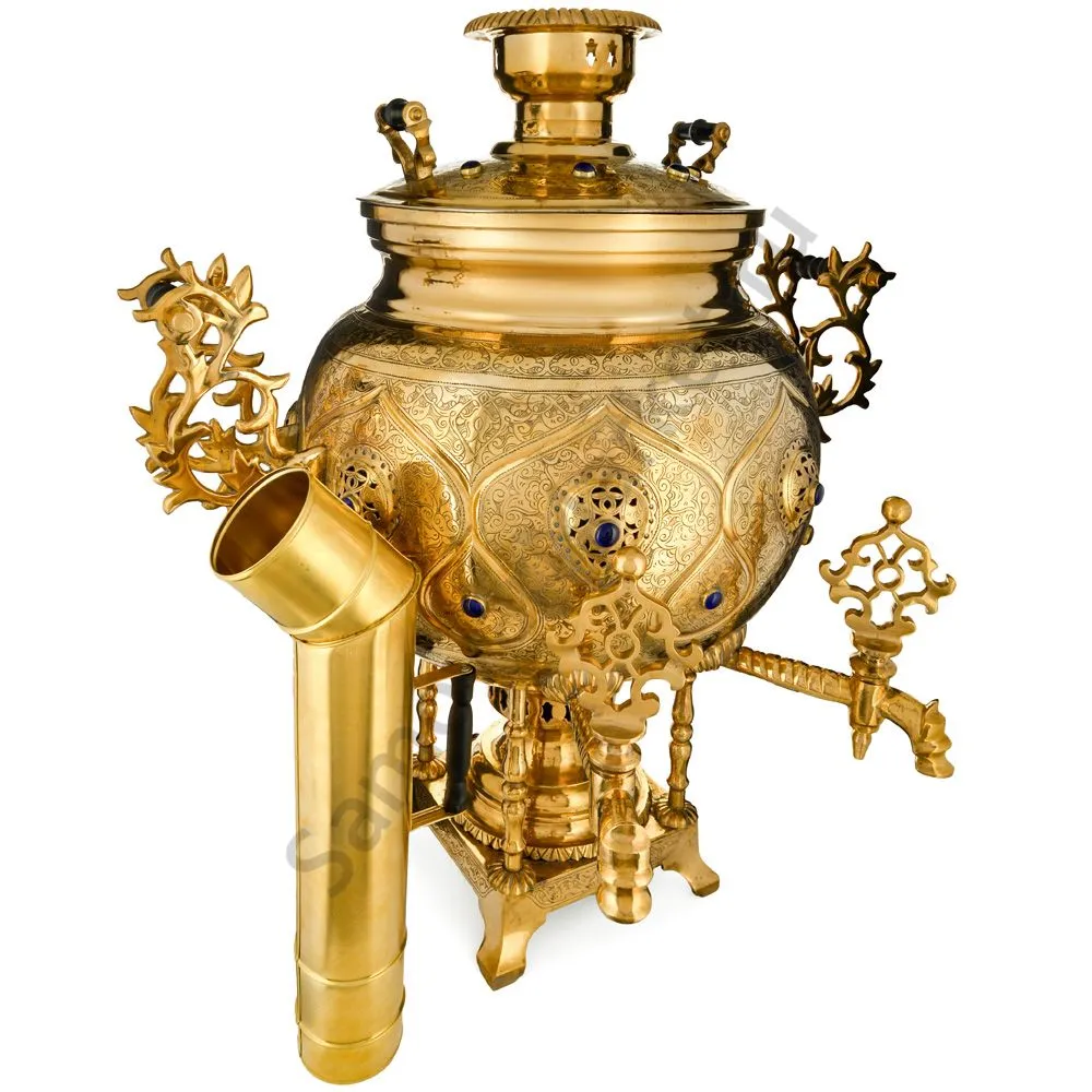 Самовар буфетный на дровах 60 л. формы«Шар»два крана на скульптурных стойках, инкрустация«Лазуритом» Самовар буфетный на дровах 60 л. формы«Шар»два крана на скульптурных стойках, инкрустация«Лазуритом»