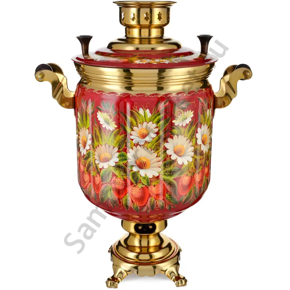 Самовар электрический 10 литров с худ. росписью «Ромашки с клубникой» формы «Банка» Самовар электрический 10 литров с худ. росписью «Ромашки с клубникой» формы «Банка»