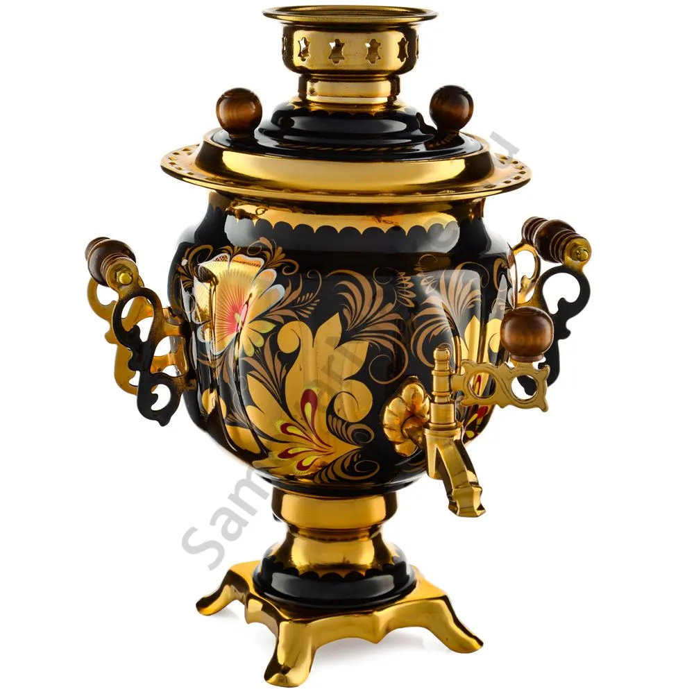 Самовар электрический 3 литра с художественной росписью «Кудрина чёрная» формы «Овал» Самовар электрический 3 литра с художественной росписью «Кудрина чёрная» формы «Овал»