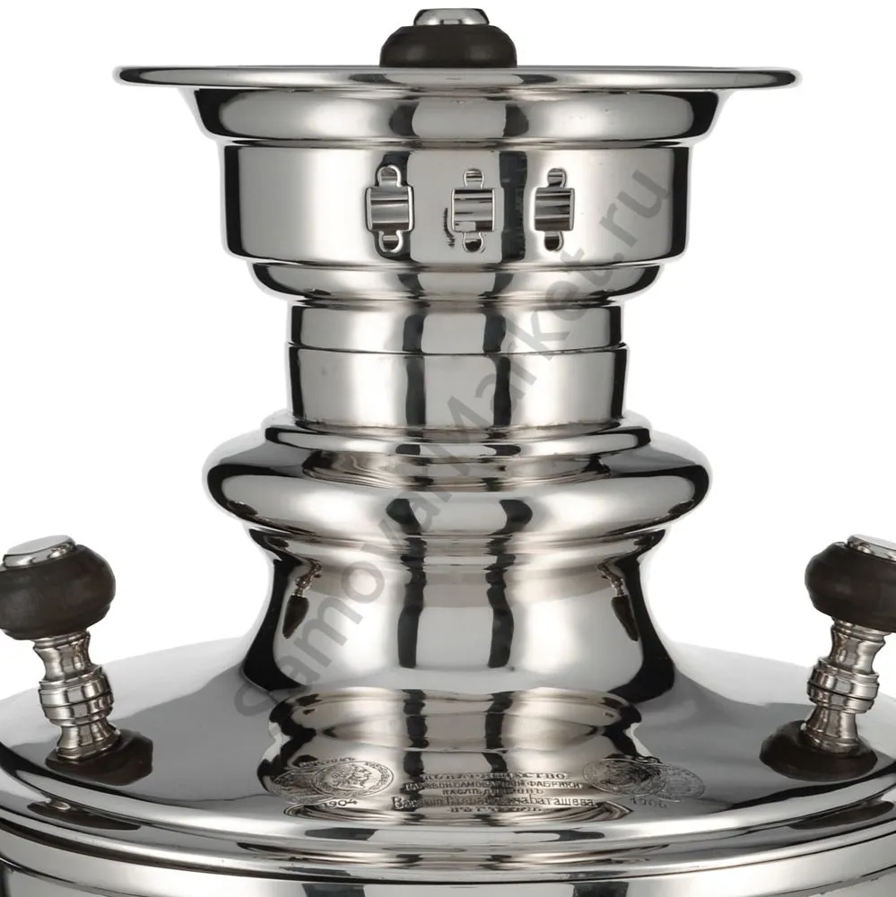 Самовар антикварный на дровах 5 литров формы «Банка» Баташева с медалями, серебристый Самовар антикварный на дровах 5 литров формы «Банка» Баташева с медалями, серебристый