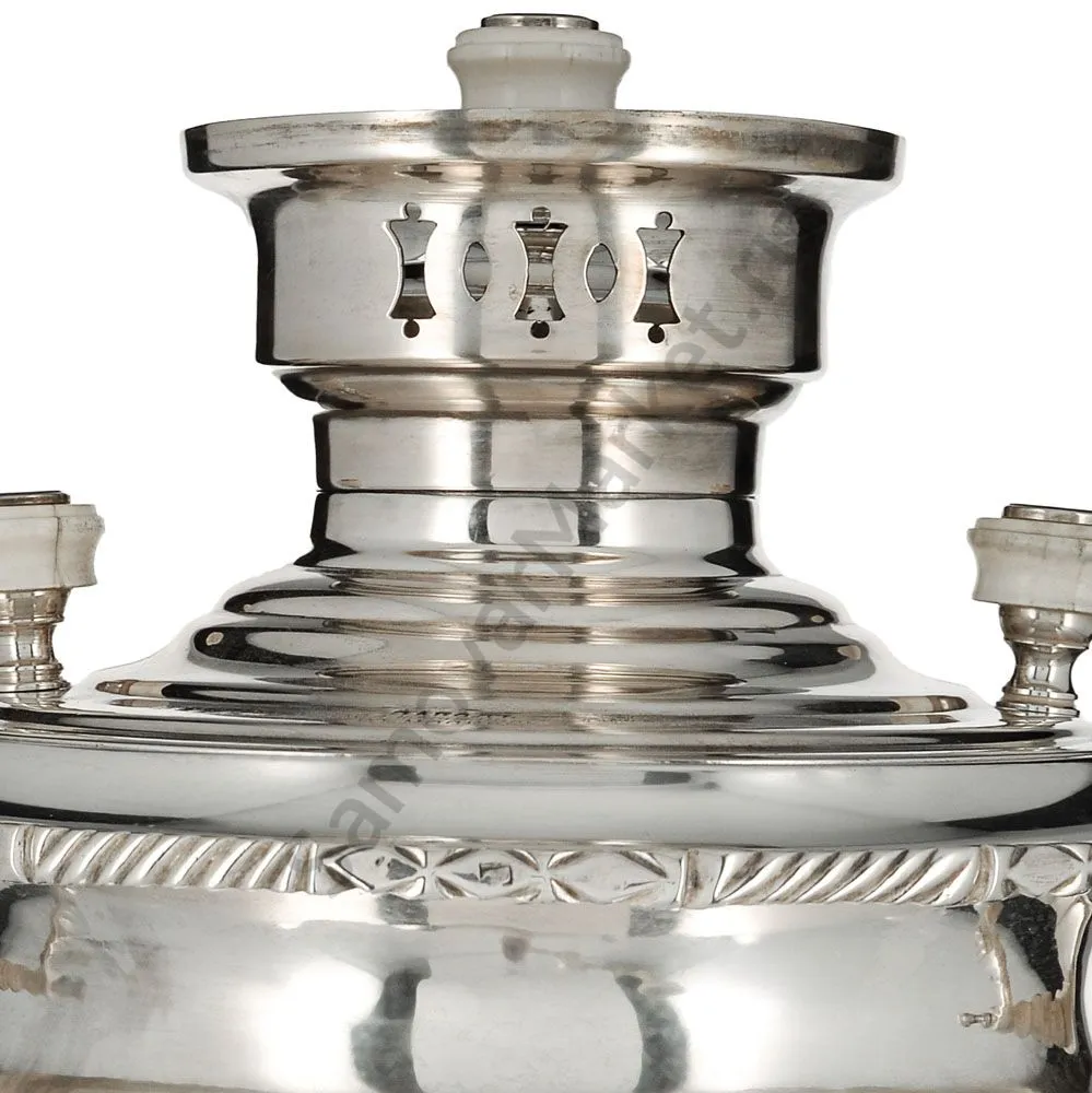 Самовар антикварный на дровах 4 литра формы «Рюмка» Шапошникова, фурнитура кость,посеребрённый Самовар антикварный на дровах 4 литра формы «Рюмка» Шапошникова, фурнитура кость,посеребрённый