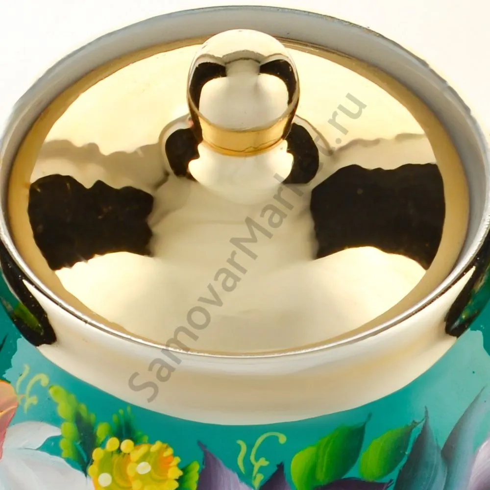 Самовар электрический 4 л.в наборе из 4 предметов с худ.росписью «Нарциссы на зелёном в золоте» Самовар электрический 4 л.в наборе из 4 предметов с худ.росписью «Нарциссы на зелёном в золоте»