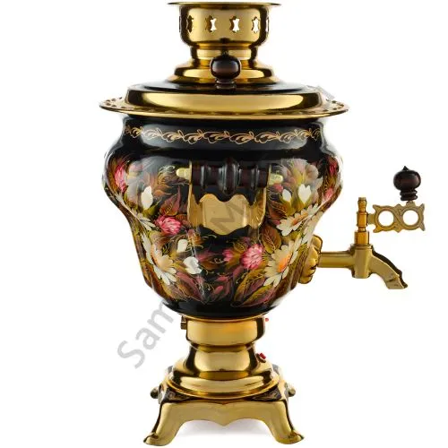 Самовар электрический 2,5 л с автоотключением,худ.росписью «Ромашки с клевером» формы «Груша» 