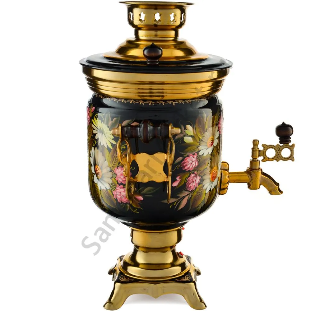 Самовар электрический 3 л с автоотключением, худ.росписью «Ромашки с клевером» формы «Банка» Самовар электрический 3 л с автоотключением, худ.росписью «Ромашки с клевером» формы «Банка»