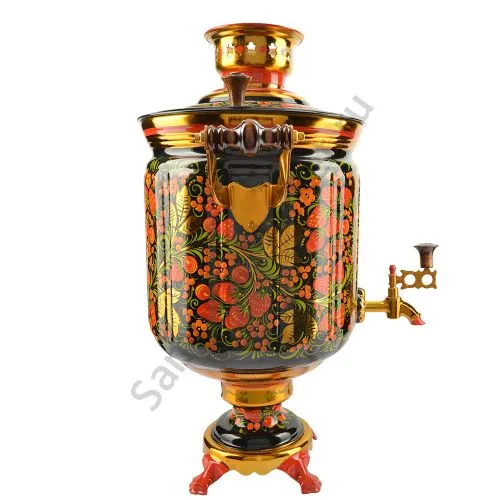 Самовар электрический 10 литров с худ. росписью «Хохлома с ягодами в зелени» формы «Банка»