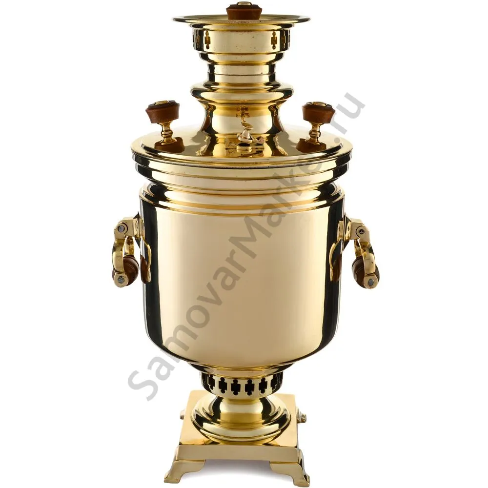 Самовар антикварный на дровах 6,5 литров формы «Банка» Н.И. Баташевах с медалями, золотистый Самовар антикварный на дровах 6,5 литров формы «Банка» Н.И. Баташевах с медалями, золотистый