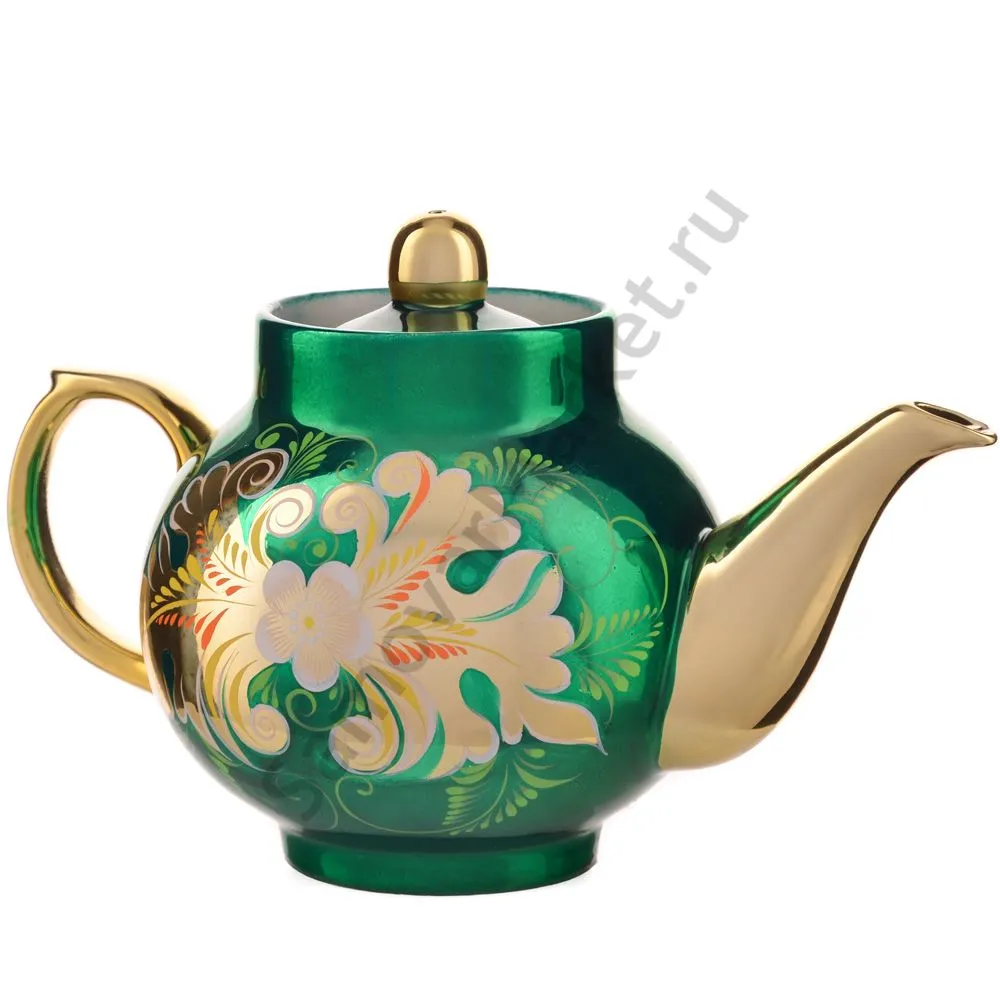 Чайник заварочный для самовара с художественной росписью «Кудрина зелёная» Чайник заварочный для самовара с художественной росписью «Кудрина зелёная»
