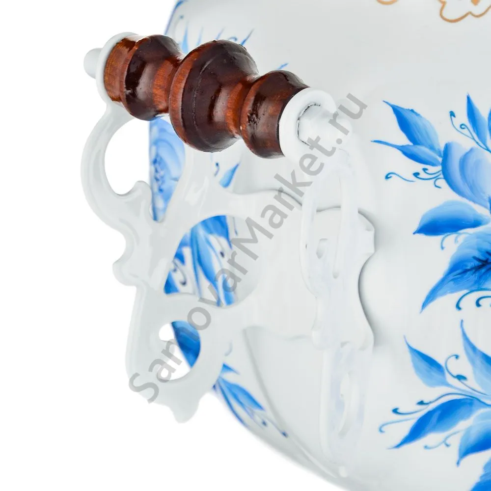 Самовар электрический 3 л с автоотключением, худ.росписью «Гжель с цветами» формы «Овал» Самовар электрический 3 л с автоотключением, худ.росписью «Гжель с цветами» формы «Овал»