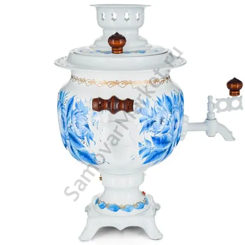 Самовар электрический 3 л с автоотключением, худ.росписью «Гжель с цветами» формы «Овал»