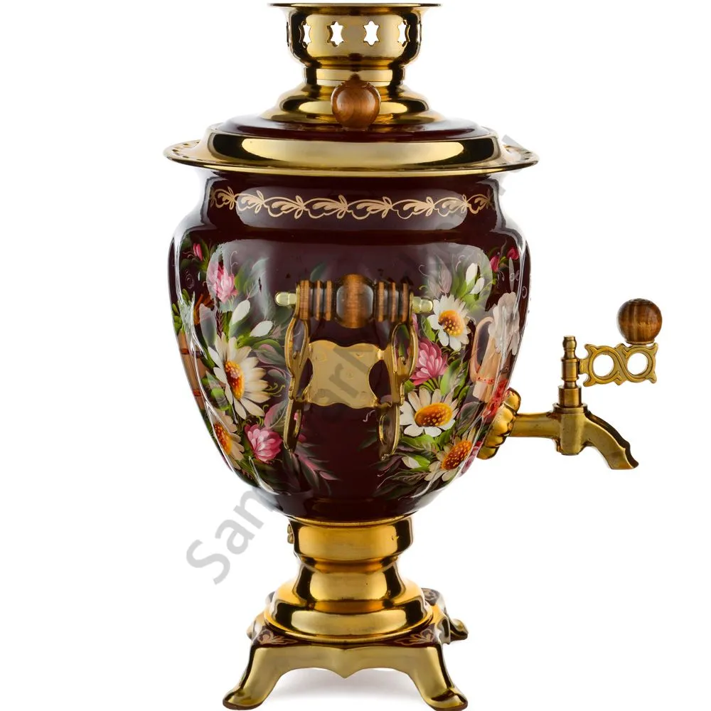 Самовар электрический 3 литра формы «Жёлудь» с худ.росписью «Баня» в наборе с подносом Самовар электрический 3 литра формы «Жёлудь» с худ.росписью «Баня» в наборе с подносом