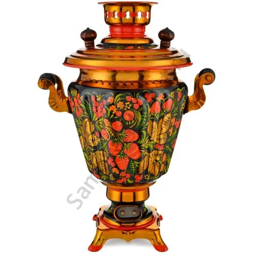 Самовар электрический 3 литра с художественной росписью «Хохлома с ягодами в зелени» формы «Рюмка»