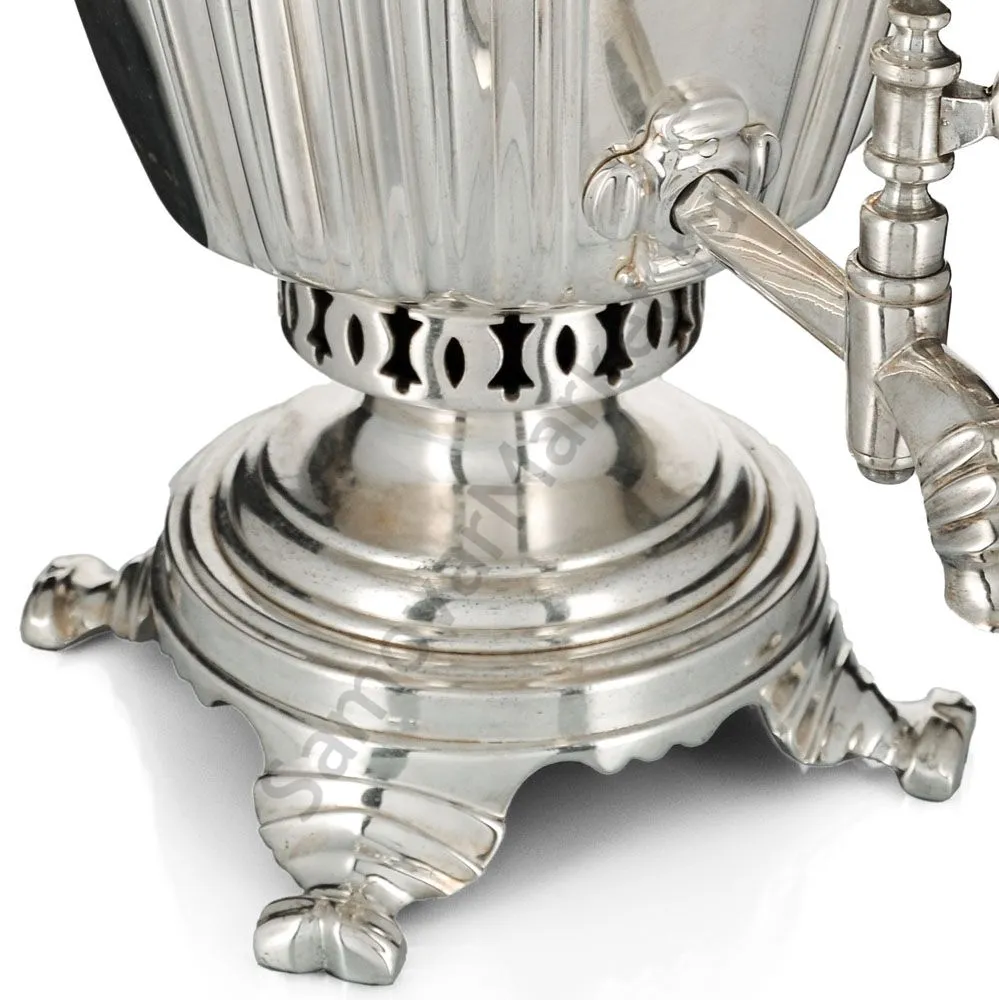 Самовар антикварный на дровах 4 литра формы «Рюмка» Шапошникова, фурнитура кость,посеребрённый Самовар антикварный на дровах 4 литра формы «Рюмка» Шапошникова, фурнитура кость,посеребрённый