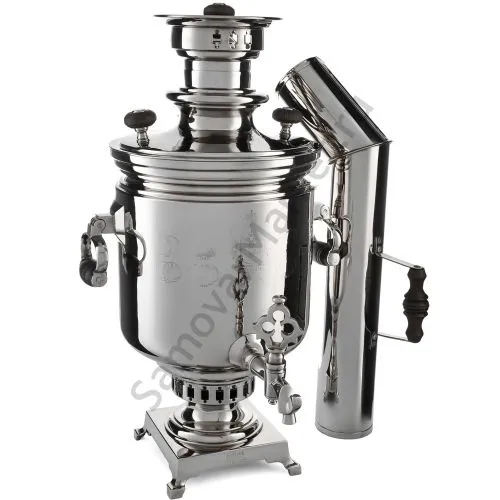 Самовар антикварный комбинированный 6 л. формы «Банка» Баташевых с медалями, с трубой, серебристый