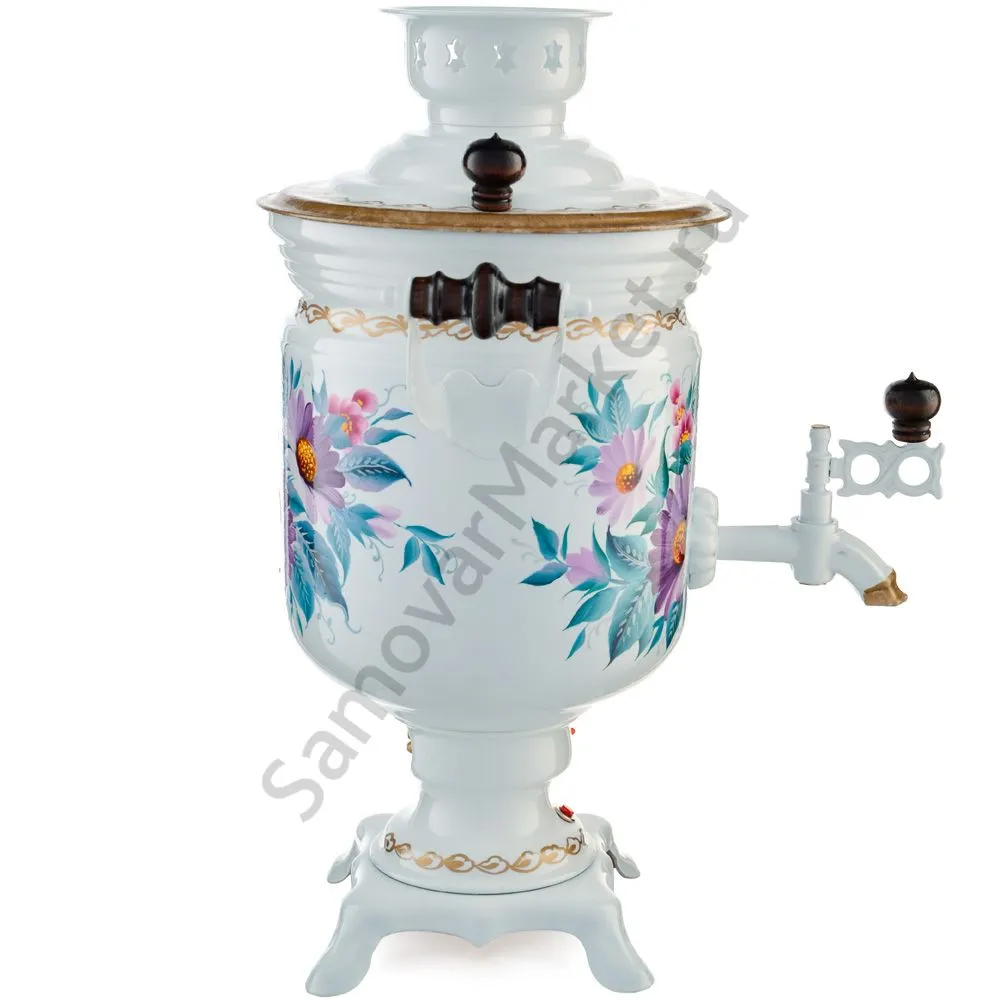 Самовар электрический 3 л с автоотключением,худ.росписью «Герберы на белом» формы «Банка» Самовар электрический 3 л с автоотключением,худ.росписью «Герберы на белом» формы «Банка»