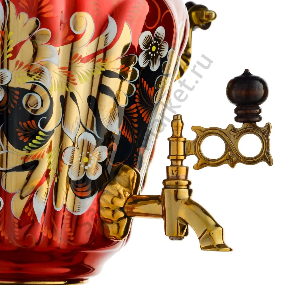 Самовар электрический 3 литра с художественной росписью «Кудрина красная» формы «Рюмка» Самовар электрический 3 литра с художественной росписью «Кудрина красная» формы «Рюмка»