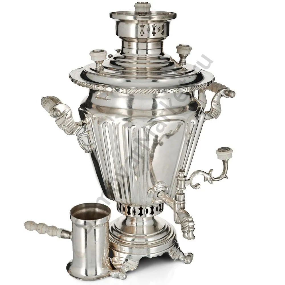 Самовар антикварный на дровах 4 литра формы «Рюмка» Шапошникова, фурнитура кость,посеребрённый Самовар антикварный на дровах 4 литра формы «Рюмка» Шапошникова, фурнитура кость,посеребрённый